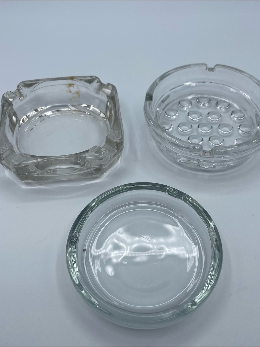 Vintage Clear Glass Ashtray Lot Of 3 Assorted Styles / Sizes Nice Patterns